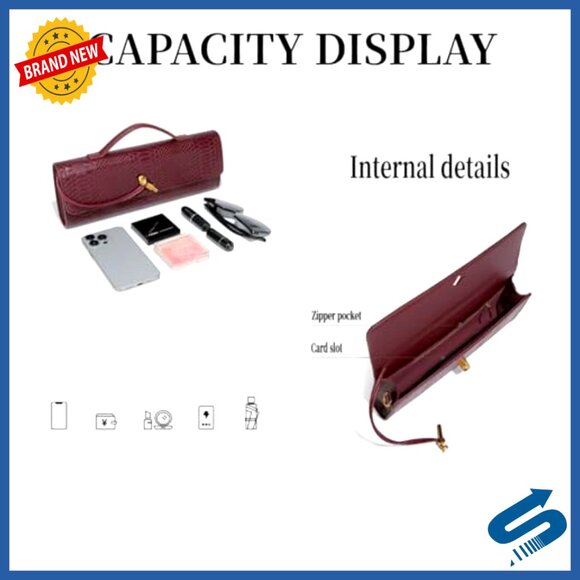 Vegan Leather Top-Handle Clutch with Removable Straps, Evening Bag - Picture 5 of 6